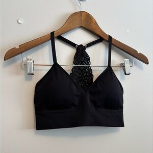 Auden Lace Racerback Lightly Lined Seamless Comfy Wireless Bralette Bra Black